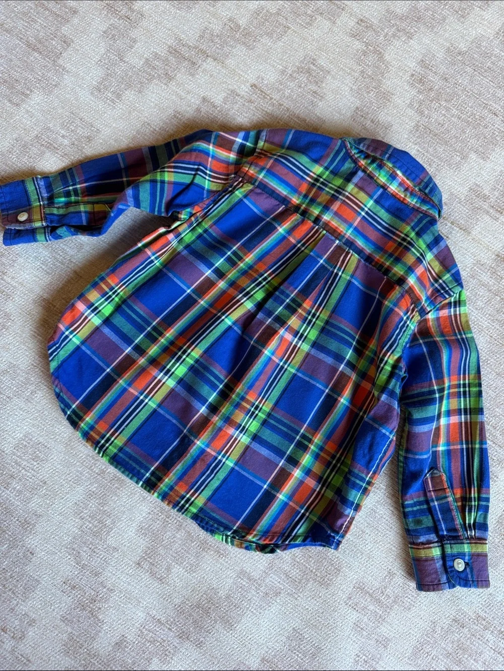 Ralph Lauren Blue Green Orange Plaid Button-Down Shirt size 12M